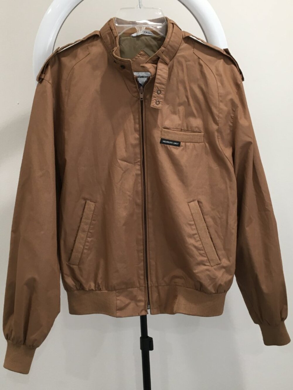 Vintage MEMBERS ONLY Iconic Racer Brown Shoulder Tabs Ribbed Insert Jacket